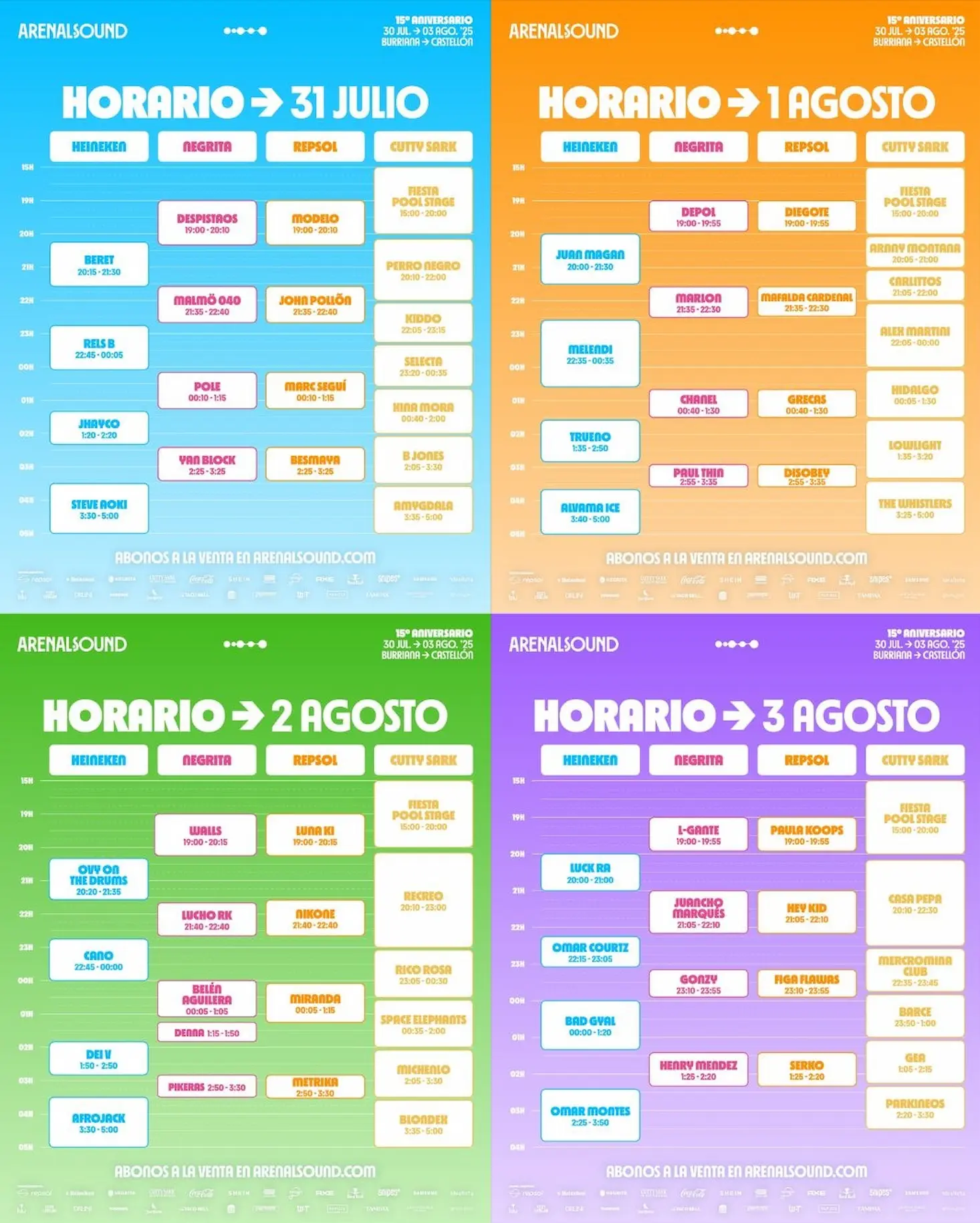 Horarios Arenal Sound 2025